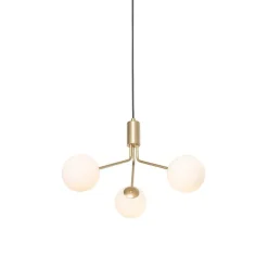 QAZQA Pendelleuchten|Wohnzimmerlampen*Moderne Hängelampe Gold mit Opalglas 3-flammig - Coby