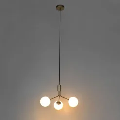 QAZQA Pendelleuchten|Wohnzimmerlampen*Moderne Hängelampe Gold mit Opalglas 3-flammig - Coby
