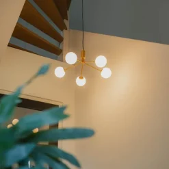 QAZQA Pendelleuchten|Wohnzimmerlampen*Moderne Hängelampe Gold mit Opalglas 5-flammig - Coby