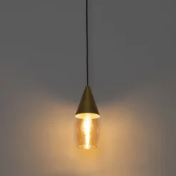 QAZQA Pendelleuchten|Wohnzimmerlampen*Moderne Hängelampe Gold mit bernsteinfarbenem Glas – Drop