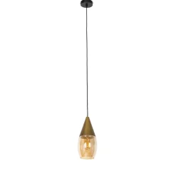 QAZQA Pendelleuchten|Wohnzimmerlampen*Moderne Hängelampe Gold mit bernsteinfarbenem Glas – Drop