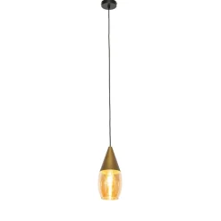 QAZQA Pendelleuchten|Wohnzimmerlampen*Moderne Hängelampe Gold mit bernsteinfarbenem Glas – Drop
