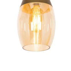 QAZQA Pendelleuchten|Wohnzimmerlampen*Moderne Hängelampe Gold mit bernsteinfarbenem Glas – Drop