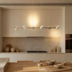 QAZQA Pendelleuchten*Moderne Hängelampe Holzprint mit Weiß 6-Licht - Jeana Straight