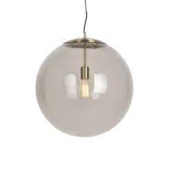 QAZQA Schlafzimmerlampen|Küchenlampen*Moderne Hängelampe Messing mit Rauchglas 50 cm - Ball