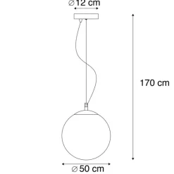 QAZQA Schlafzimmerlampen|Küchenlampen*Moderne Hängelampe Messing mit Rauchglas 50 cm - Ball