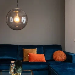 QAZQA Schlafzimmerlampen|Küchenlampen*Moderne Hängelampe Messing mit Rauchglas 50 cm - Ball