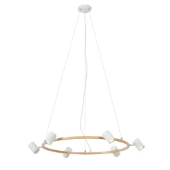 QAZQA Pendelleuchten|Wohnzimmerlampen*Moderne Hängelampe mit Holzprint und weißen 6-Lichtern - Jeana Circle