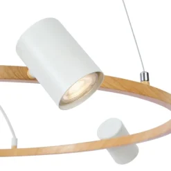 QAZQA Pendelleuchten|Wohnzimmerlampen*Moderne Hängelampe mit Holzprint und weißen 6-Lichtern - Jeana Circle