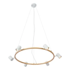 QAZQA Pendelleuchten|Wohnzimmerlampen*Moderne Hängelampe mit Holzprint und weißen 6-Lichtern - Jeana Circle