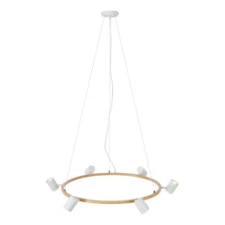 QAZQA Pendelleuchten|Wohnzimmerlampen*Moderne Hängelampe mit Holzprint und weißen 6-Lichtern - Jeana Circle