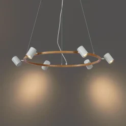 QAZQA Pendelleuchten|Wohnzimmerlampen*Moderne Hängelampe mit Holzprint und weißen 6-Lichtern - Jeana Circle