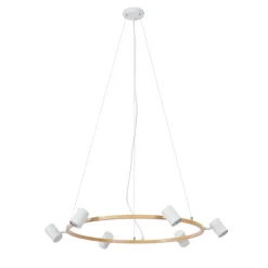 QAZQA Pendelleuchten|Wohnzimmerlampen*Moderne Hängelampe mit Holzprint und weißen 6-Lichtern - Jeana Circle