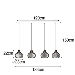 QAZQA Schlafzimmerlampen|Küchenlampen*Moderne Hängelampe schwarz 4-Licht - Sapphira