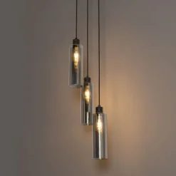 QAZQA Schlafzimmerlampen|Küchenlampen*Moderne Hängelampe schwarz mit Rauchglas 3-flammig - Stavelot