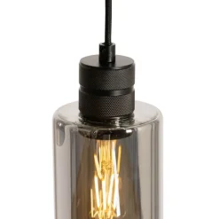 QAZQA Schlafzimmerlampen|Küchenlampen*Moderne Hängelampe schwarz mit Rauchglas 3-flammig - Stavelot