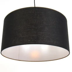 QAZQA Pendelleuchten|Wohnzimmerlampen*Moderne Hängelampe schwarz mit schwarzem Schirm 50 cm - Combi 1
