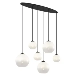 QAZQA Pendelleuchten|Wohnzimmerlampen*Moderne Hängelampe schwarz mit weißem Glas rechteckig 6-flammig - Misty