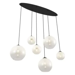 QAZQA Pendelleuchten|Wohnzimmerlampen*Moderne Hängelampe schwarz mit weißem Glas rechteckig 6-flammig - Misty
