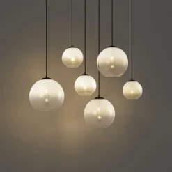 QAZQA Pendelleuchten|Wohnzimmerlampen*Moderne Hängelampe schwarz mit weißem Glas rechteckig 6-flammig - Misty