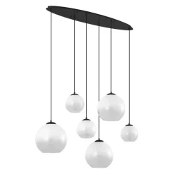 QAZQA Pendelleuchten|Wohnzimmerlampen*Moderne Hängelampe schwarz mit weißem Glas rechteckig 6-flammig - Misty