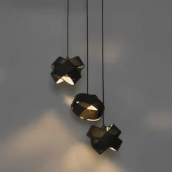 QAZQA Pendelleuchten|Wohnzimmerlampen*Moderne Hängelampe schwarz 3-flammig – Stoff