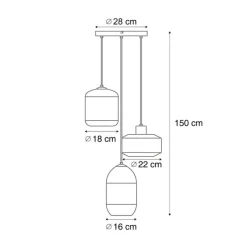 QAZQA Schlafzimmerlampen|Küchenlampen*Moderne Hängelampe schwarz mit bernsteinfarbenem Glas 3-flammig - Sheena