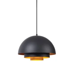 QAZQA Schlafzimmerlampen|Küchenlampen*Moderne Hängelampe schwarz mit goldener Innenseite - Loes