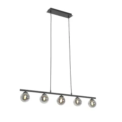 QAZQA Pendelleuchten|Wohnzimmerlampen*Moderne Hängelampe schwarz 100 cm 5-Licht mit Rauchglas - Athen