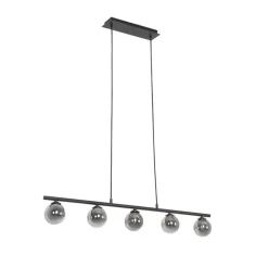 QAZQA Pendelleuchten|Wohnzimmerlampen*Moderne Hängelampe schwarz 100 cm 5-Licht mit Rauchglas - Athen
