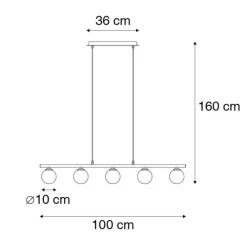 QAZQA Pendelleuchten|Wohnzimmerlampen*Moderne Hängelampe schwarz 100 cm 5-Licht mit Rauchglas - Athen