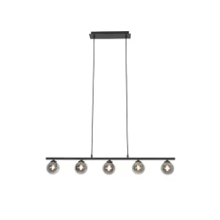 QAZQA Pendelleuchten|Wohnzimmerlampen*Moderne Hängelampe schwarz 100 cm 5-Licht mit Rauchglas - Athen