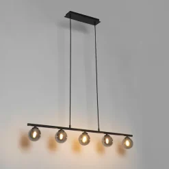 QAZQA Pendelleuchten|Wohnzimmerlampen*Moderne Hängelampe schwarz 100 cm 5-Licht mit Rauchglas - Athen