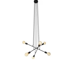 QAZQA Pendelleuchten|Wohnzimmerlampen*Moderne Hängelampe schwarz 80 cm 6 Lichter - Sydney