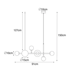 QAZQA Schlafzimmerlampen|Küchenlampen*Moderne Hängelampe schwarz mit Milchglas 6 Lichter - Monaco