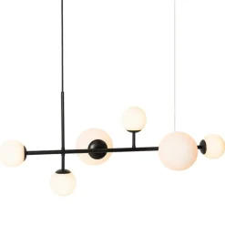 QAZQA Schlafzimmerlampen|Küchenlampen*Moderne Hängelampe schwarz mit Milchglas 6 Lichter - Monaco
