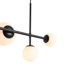 QAZQA Schlafzimmerlampen|Küchenlampen*Moderne Hängelampe schwarz mit Milchglas 6 Lichter - Monaco