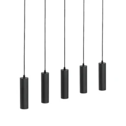 QAZQA Pendelleuchten|Wohnzimmerlampen*Moderne Hängelampe schwarz mit Holz 5-flammig - Jeana