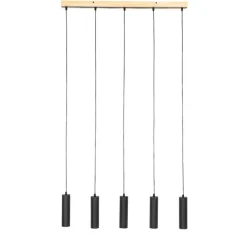 QAZQA Pendelleuchten|Wohnzimmerlampen*Moderne Hängelampe schwarz mit Holz 5-flammig - Jeana