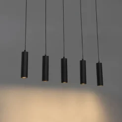 QAZQA Pendelleuchten|Wohnzimmerlampen*Moderne Hängelampe schwarz mit Holz 5-flammig - Jeana