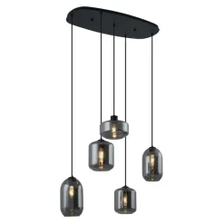 QAZQA Pendelleuchten|Wohnzimmerlampen*Moderne Hängelampe schwarz mit Rauchglas 5-flammig - Sheena