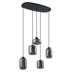 QAZQA Pendelleuchten|Wohnzimmerlampen*Moderne Hängelampe schwarz mit Rauchglas 5-flammig - Sheena
