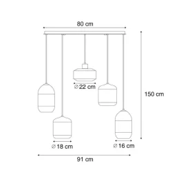 QAZQA Pendelleuchten|Wohnzimmerlampen*Moderne Hängelampe schwarz mit Rauchglas 5-flammig - Sheena