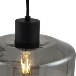 QAZQA Pendelleuchten|Wohnzimmerlampen*Moderne Hängelampe schwarz mit Rauchglas 5-flammig - Sheena