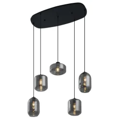 QAZQA Pendelleuchten|Wohnzimmerlampen*Moderne Hängelampe schwarz mit Rauchglas 5-flammig - Sheena