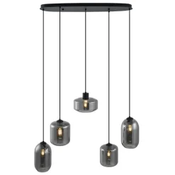QAZQA Pendelleuchten|Wohnzimmerlampen*Moderne Hängelampe schwarz mit Rauchglas 5-flammig - Sheena