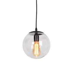 QAZQA Pendelleuchten|Wohnzimmerlampen*Moderne Hängelampe Schwarz mit grauem Glas 20cm - Pallon