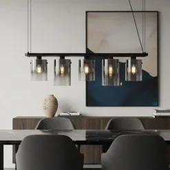 QAZQA Küchenlampen|Pendelleuchten*Moderne Hängelampe schwarz mit Rauchglas 5-flammig - Hybrid