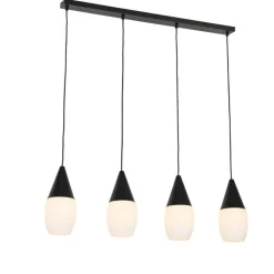 QAZQA Pendelleuchten|Wohnzimmerlampen*Moderne Hängelampe schwarz mit Opalglas 4-flammig - Drop