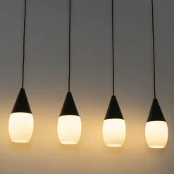 QAZQA Pendelleuchten|Wohnzimmerlampen*Moderne Hängelampe schwarz mit Opalglas 4-flammig - Drop